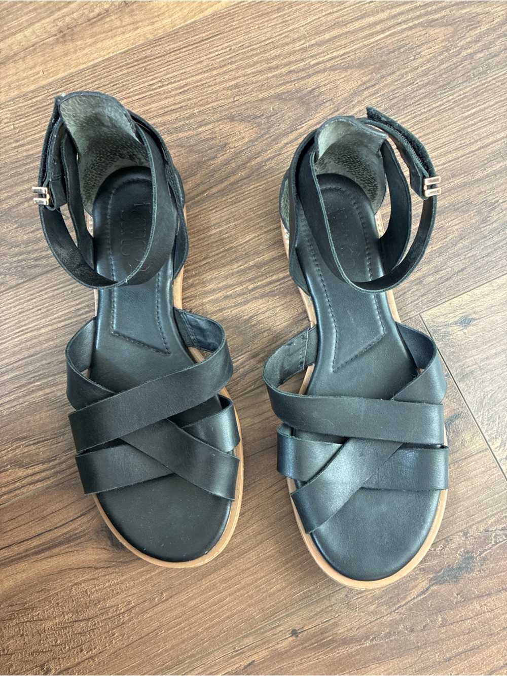 Franco Sarto Giola Women’s Black Strappy Ankle-Wrap Sandals